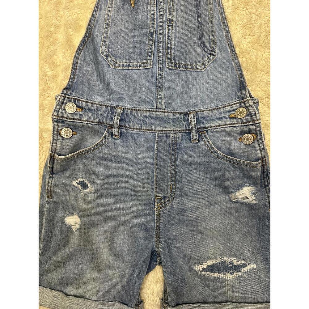 GAP Kids distressed denim cuffed short overalls/shortalls Size Large (10-11) - Picture 8 of 11
